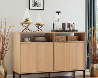 Farmhouse Fluted Buffet Cabinet Coffee Bar Sideboard Storage Console