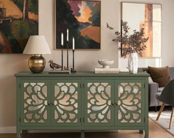 Butterfly Mirrored Sideboard Cabinet Vintage Credenza Farmhouse Buffet Media Console Storage