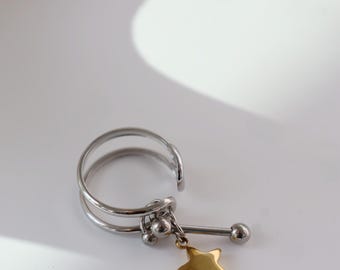 Öppen ring med stjärnberlock, tvåfärgad