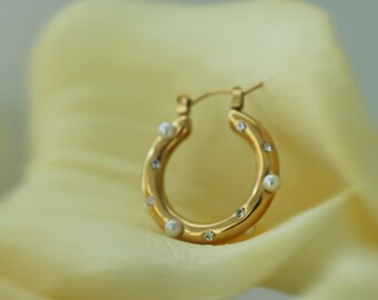 Pearl Studded Hoop Earrings
