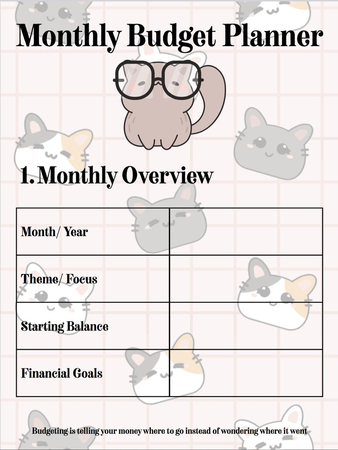 Monthly Cat Budget Planner - Etsy