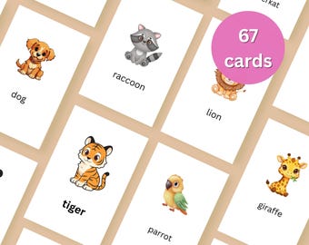 Animal Flashcards, Printable PDF, Preschool & Toddler Flashcards,  Animal Cards Set, Flashcards PDF