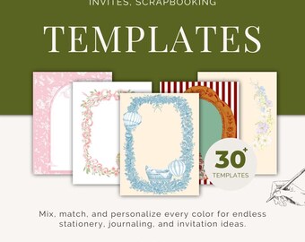 30+ Blank Digital Templates Bundle | Use it as E-Invite Template, Thank You Note, Scrapbooking Paper, Birthday Card, Dinner Invite, DIY