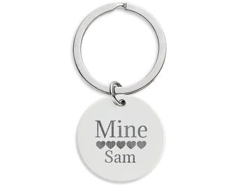 Mine Personalised round stainless steel keychain with your name | Custom Valentine Keychain | Anniversary Keychain | Proposal Keychain
