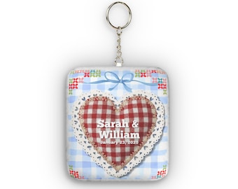Gingham Heart Name Keychain Custom Shape Mini Plush Keychain | Personalized Names
