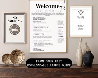 Airbnb Printable Host Guide Set | 5 Editable Signs Bundle | No Smoking, Trash, WiFi, Bathroom Rules & House Info | Instant Download Airbnb