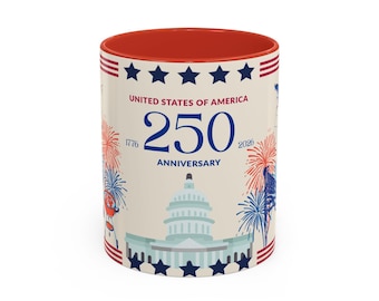America 250 Years Mug | Historic Independence Keepsake 1776-2026 Celebration Accent Coffee Mug | Red White Blue Patriotic Gift