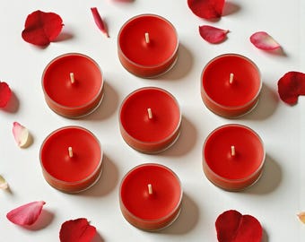 Candele tealight rosse al rossetto, set da 9 / Cera di soia naturale / Candele tealight senza profumo / Decorazioni per la casa
