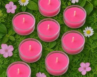 Hot Pink Tealight Candle Set of 9 | Natural Soy Wax | Unscented Tea Candles | Birthday Party Decor | Table Centerpieces
