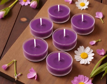 Purple Tealight Candles Set of 9 | Natural Soy Wax | Unscented Tealights | Spa Aesthetic Decor