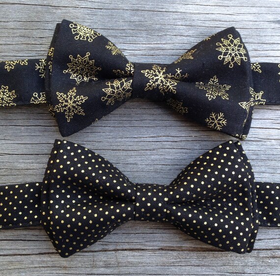 Black and Gold Bow Tie Black and Gold Ties Snowflake Bow - Etsy