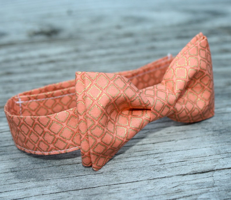 Coral bowtie boys coral tie orange gingham tie peach bow Etsy