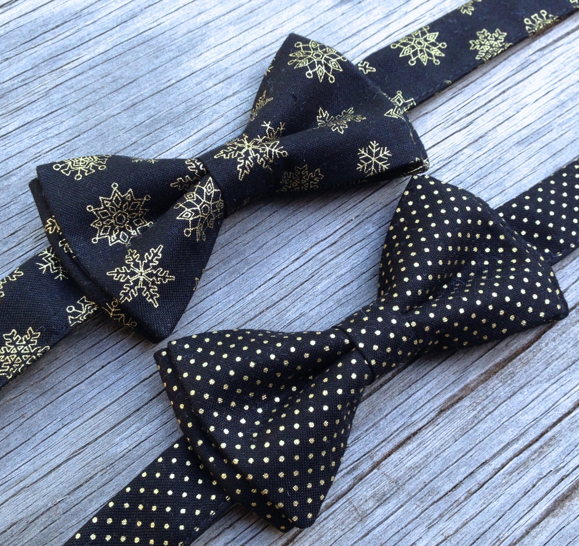 Black and Gold Bow Tie Black and Gold Ties Snowflake Bow Etsy