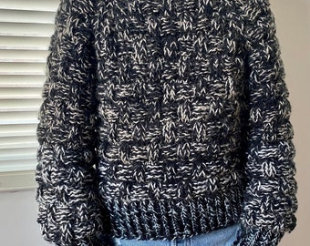 Wool Chunky Cropped Jumper. Hand knitted. Mixed Colour Wool Mix. Size S