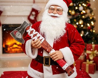 Handgemaakte koolstofstalen kerstbijl, verzamelobject voor de feestdagen
