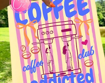 Coffee addicted Png, Stripes coffee Png, Coffee Lover Gifts Png, Coffee png, Trendy coffee Png, coffee coquette bow t shirt, Coffee club png