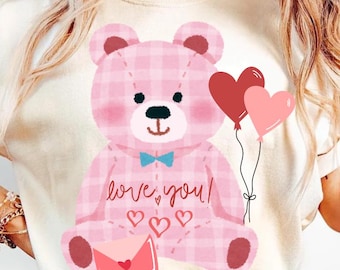 Teddy bear PNG, preppy bear, cute teddy bear, t-shirt, sublimation, DTF design, pink bear, mom, Valentine's Day bear PNG, sublimation