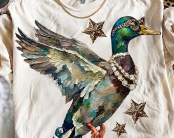 Glam Mallard Duck Png | Bling Png | Everyday Designs | Boujee Png | Flying Mallard Png | Preppy Animal Print Graphic | Hunting Season PNG