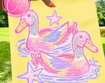 Preppy duck PNG, Everyday summer duck PNG, Colorful summer lake duck, Cute mallard duck illustration, Design for preppy girl shirt, kids png