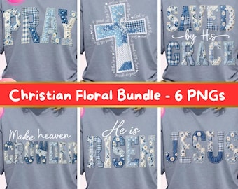 Christian Patchwork PNG Bundle, Religious Faux Quilting Pack, Floral Christian Sublimation Design, Faux Embroidery PNG, Easter Jesus