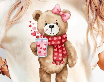 Teddy bear PNG, preppy bear, cute teddy bear, t-shirt, sublimation, DTF design, bear, coffee, mom, Valentine's Day bear PNG, sublimation