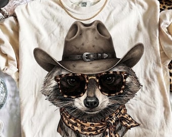 Glam Cowboy Raccoon Png  | Preppy Ranccoon design | Everyday designs | Boujee PNG  | Animal Priint  graphic  | Digital Download