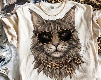 Glam Cat  Maine Coon | Luxuruy animal Png | Everyday Designs | Boujee Png | Leopard Print Png | Preppy Animal Print Graphic | Cat Lovers Png