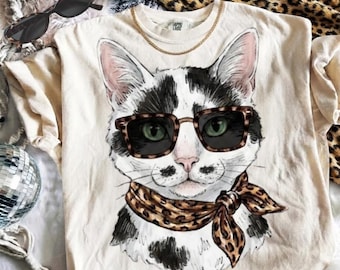 Glam Cat black and white PNG | Fancy Png | Everyday Designs | Boujee Png | Preppy Animal Print | Cat Lover Clipart | Digital Download