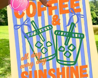 Iced Coffee and Sunshine PNG, Iced Coffee Shirt Design, Coffee Lover PNG, Summer Vibes Sublimation Design, Coffee Graphic PNG. Summer 2026