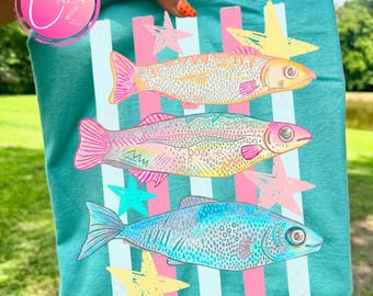 Fish Png, Preppy Fish Png, Striped Trout Png, Trout Png, Diseño para mujer rosa estilo preppy,  Funny Beach Png, Girls Fish Too.