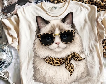Glam Cat ragdoll PNG | Luxuruy Cat Png | Everyday Designs | Boujee Png | Leopard Print Png | Preppy Animal Graphic | Boutique shirt png