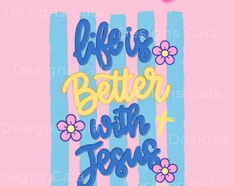 Life Is Butter With Jesus PNG, Spring PNG, Whimsy PNG, Girly png, Stripes png, Dainty png, Coquette png, Trendy png, Love Like Jesus png