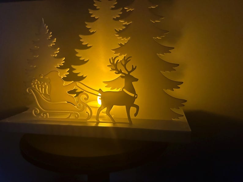 3D Printed Santa Sleigh Winter Scene With LED Tealight. - Etsy