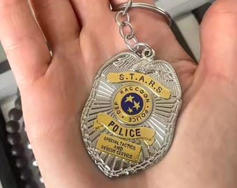 Police Badge Keychain, Resident Evil Inspired Keychain, Raccoon City Metal Charm, Movie Lover Gifts
