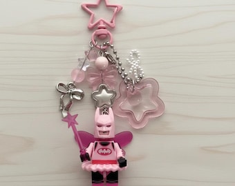 Minifigure Keychain, Handmade Pink Figure Keychain, Y2k Charms Keychain, Gift For Her