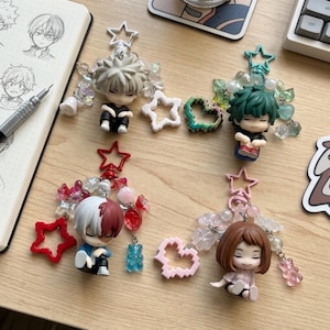 Anime-nyckelring, Chibi-karaktärsväskeberlock, stjärnpärlnyckelring, söt ryggsäcksaccessoar, anime-fangåva