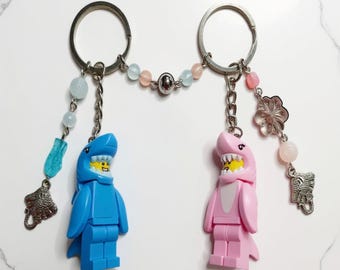Y2k Shark Keychain, Pink Blue Minifigure Keychain, Cute Bag Charm Couple Keychain, Gift For Her