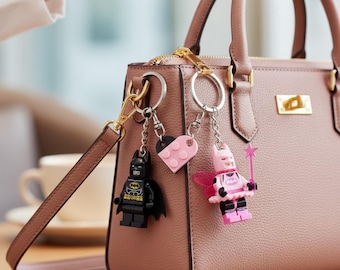 Sac pour couple figurine porte-clés, porte-clés coeur rose noir, mignon porte-clés de l'an 2000, cadeau pour fille