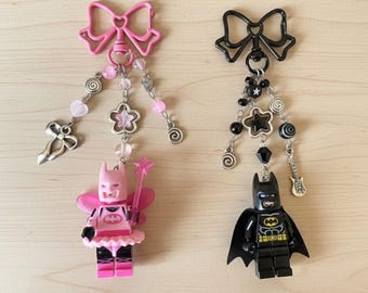 Porte-clés de sac pour figurine, porte-clés à breloques noir rose, porte-clés de couple mignon, cadeaux pour les filles
