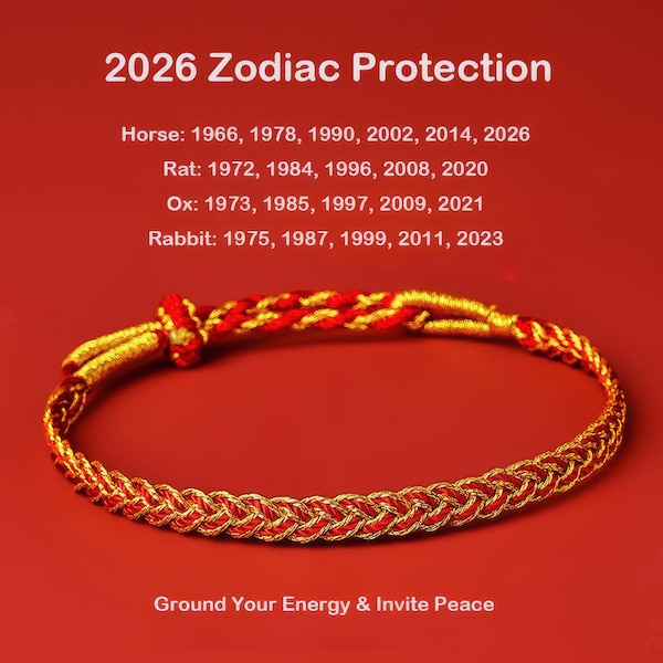 2026 Zodiac Protection Bracelet, Red String of Fate, Good Luck Amulet for Horse, Rat, Ox, Rabbit, Mindfulness Gift