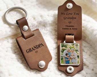 Personalized Grandpa Leather Keychain with Photo, Grandpa Photo Keychain, Father's Day Gift for Grandpa, Grandpa Gifts