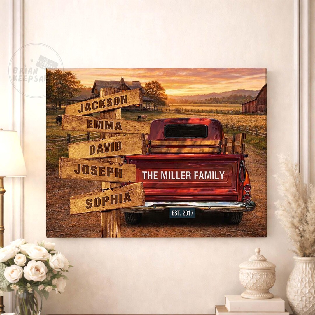 Personalized Family Street Signs Vintage Truck Canvas Wall Art, Family ...
