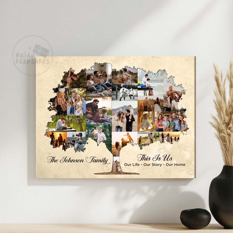 Personalized Family Tree Photo Wall Art Print, Family Photo Collage ...