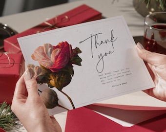 Carte de remerciement florale minimaliste et unique 5 x 7, merci de mariage élégant, esthétique neutre, luxe, chic, cartes de remerciement imprimées personnalisées