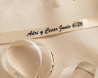 Ruban de satin personnalisé pour cadeaux, emballage de mariage avec texte personnalisé, emballage cadeau de douche nuptiale 4/8, 13 mm / faveurs de demoiselle d'honneur