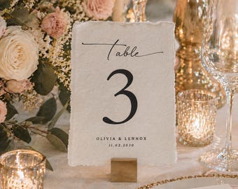 Numéros de table de mariage en papier coton, Numéros de table aux bords tachés, Numéros de table de luxe 150 g/m², Décoration de mariage élégante - Blanc 5 x 7