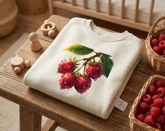 Bluza dla dzieci z uroczą truskawką, bluza z okrągłym dekoltem dla maluchów z truskawkami, koszulka dla dzieci z wesołymi owocami, bluza dla dzieci z jagodami, zabawny prezent dla dzieci z jedzeniem