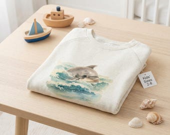 Dolfijn kindersweater, oceaandier peuter ronde hals, Sea Life kindershirt, Dolphin Lover kindersweatshirt, leuk marine kindercadeau