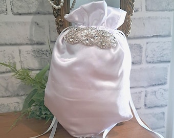 White Satin Jewel Purse. Wedding Bag. Bridgerton Wedding. Reticule