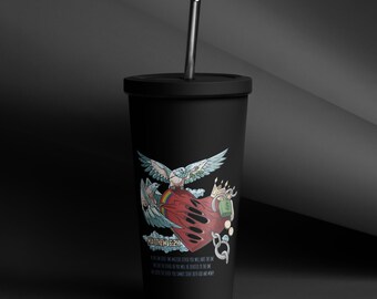 Vaso térmico con pajita Mateo 6:24 No puedes servir a Dios y al dinero.